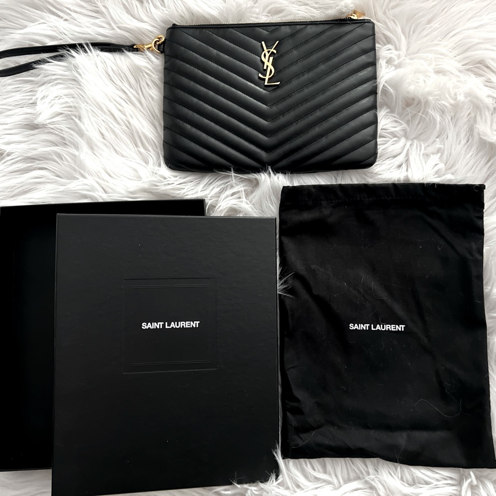 YSL Monogram Matelasse Cassandra A5 Leather Clutch